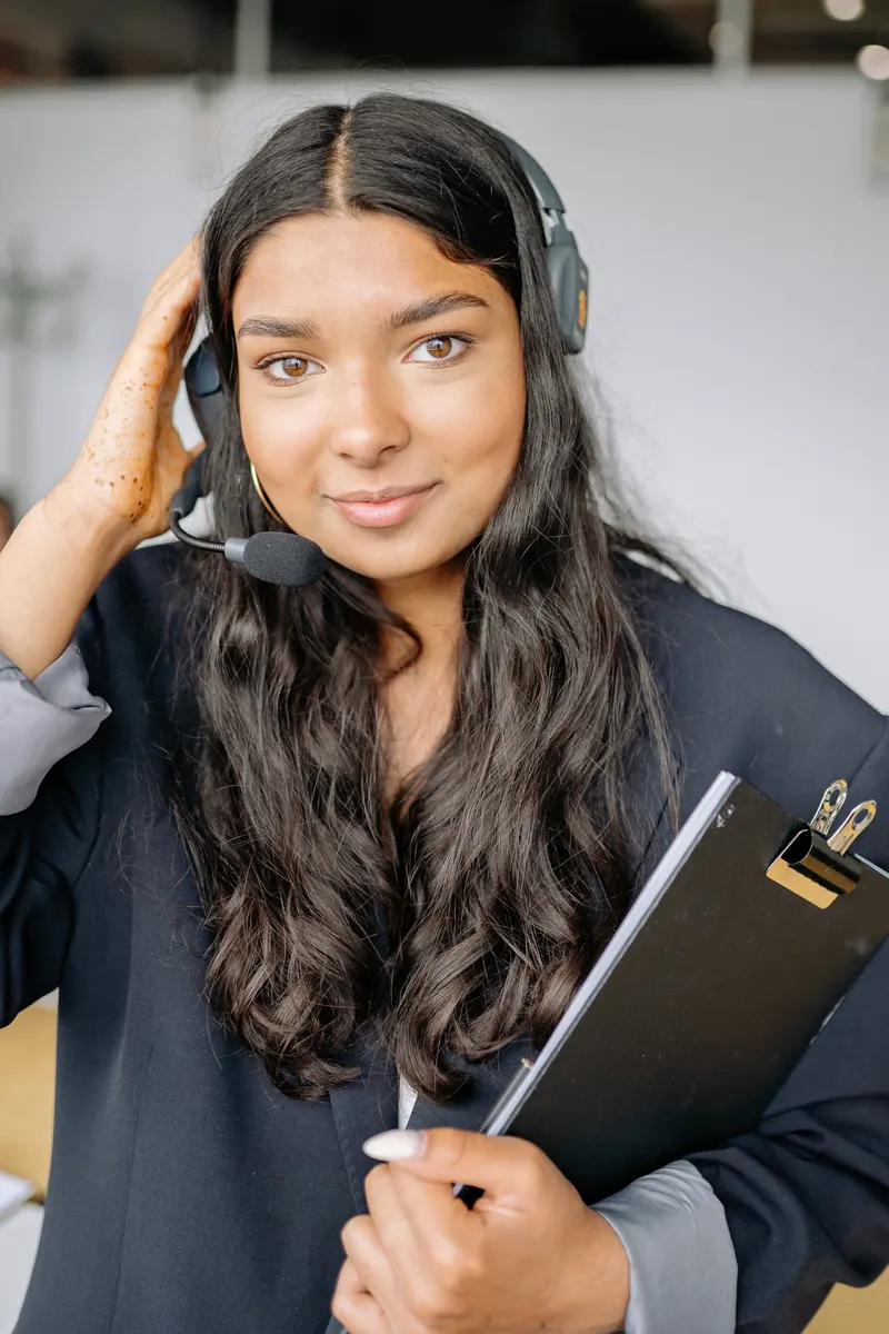 A receptionist wearing a headset
